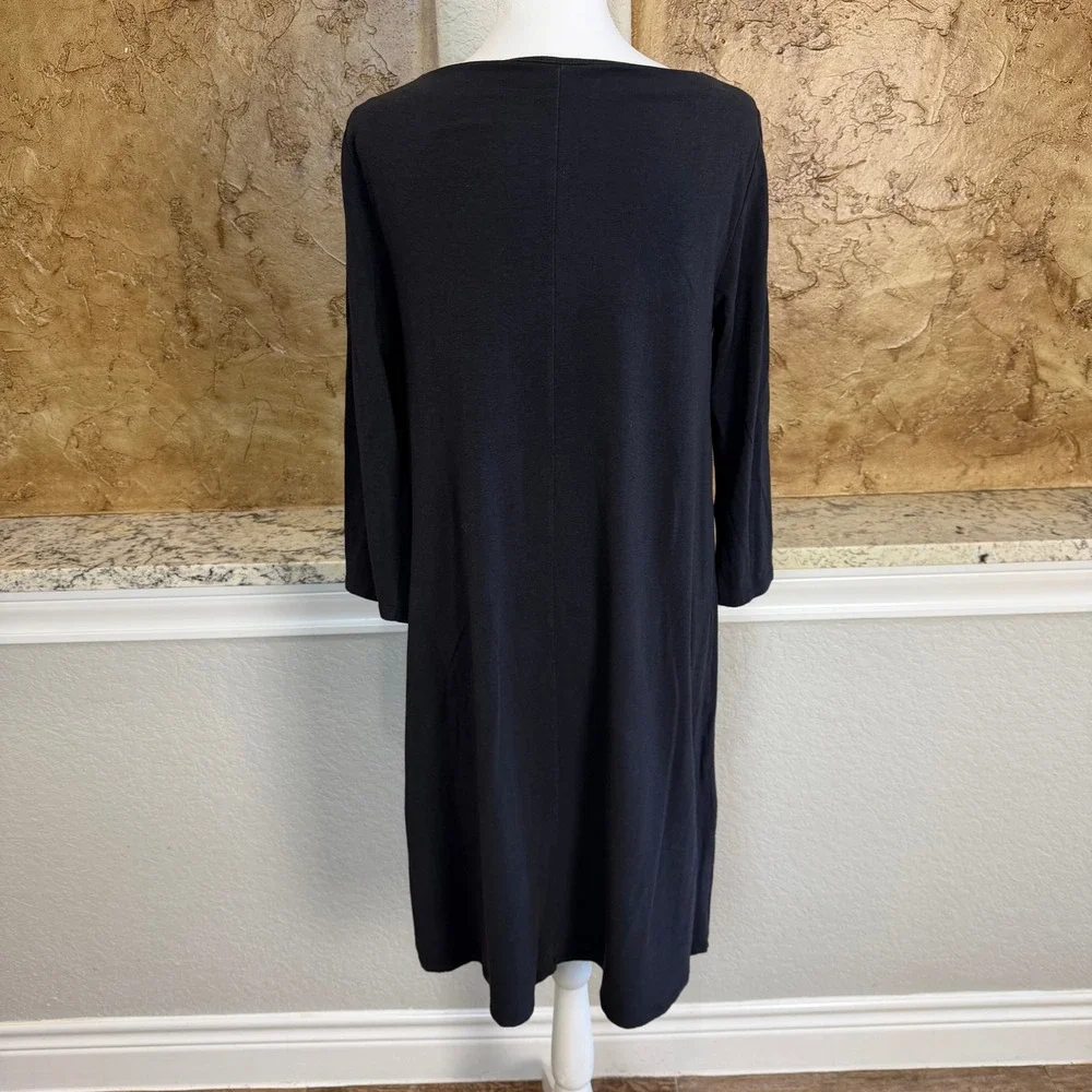 Garnet Hill T-Shirt Dress Small Dark Gray 3/4‎ Sleeve Scoop Neck Shift Capsule